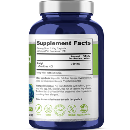 NusaPure Acetyl L-Carnitine 750mg per Caps 150 Veggie Capsules (Non-GMO, Vegan) High Potency Acetyl L Carnitine HCL (ALCAR) NusaPureBuy Supplements Australia