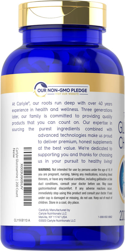 Carlyle Glucosamine Chondroitin MSM Turmeric | 200 Count | Advanced Triple Strength Supplement | Non-GMO & Gluten Free Carlyle buy supplements Au