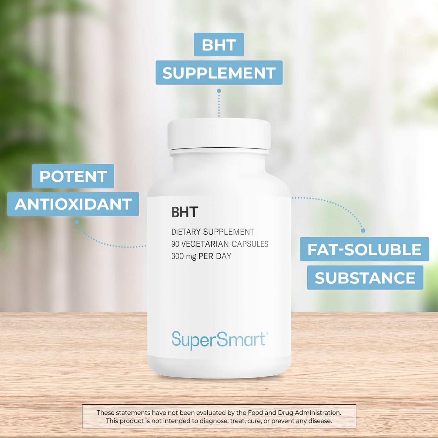 Supersmart - BHT Supplement 300mg per Day - Butylated Hydroxytoluene | Non-GMO & Gluten Free - 90 Vegetarian Capsules SupersmartBuy Supplements Australia