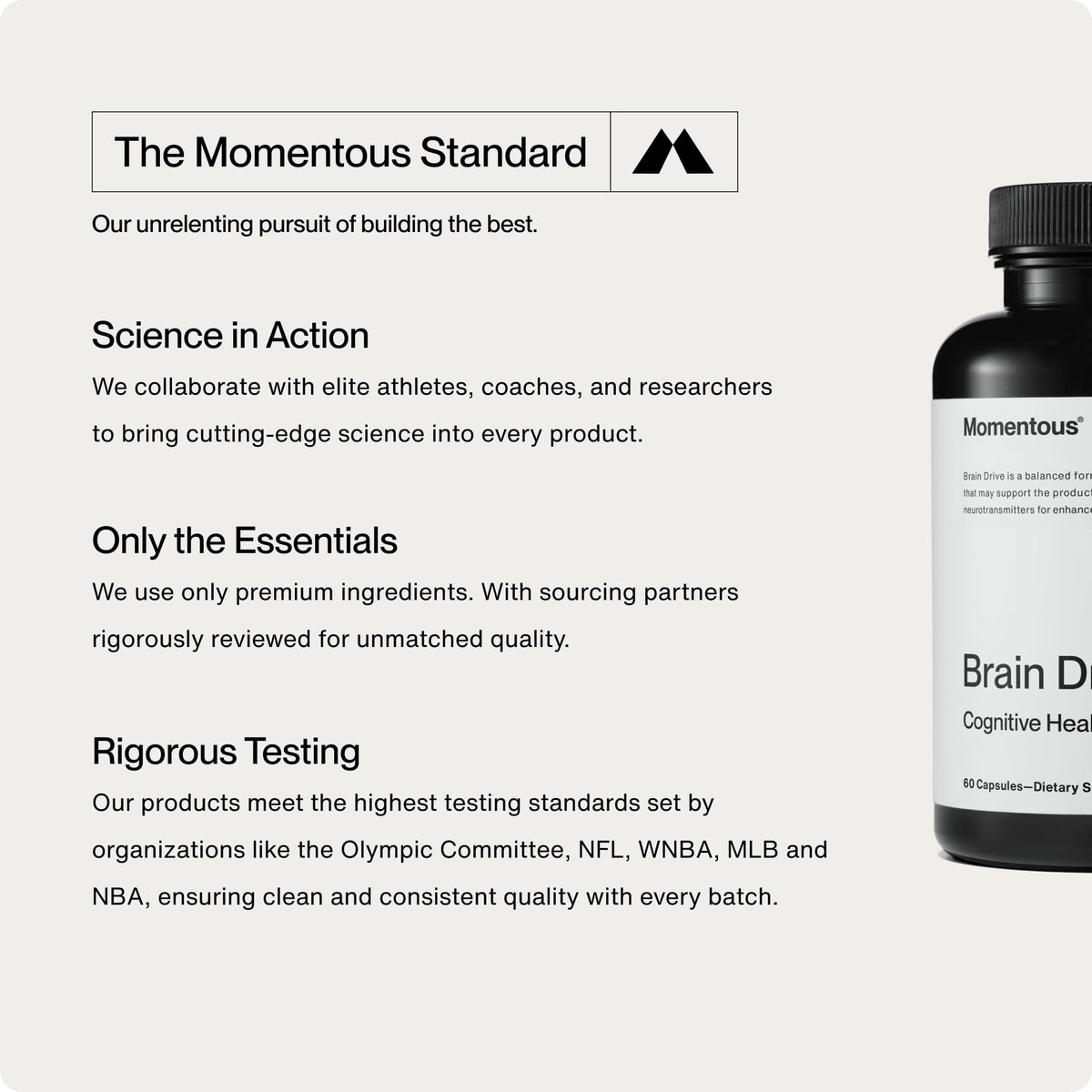 Momentous Brain Drive Nootropic Supplement - Brain Supplement for Memory & Focus Support - NSF Certified for Sport - GMO- & Gluten-Free - 30 Servings MomentousBuy Supplements Australia