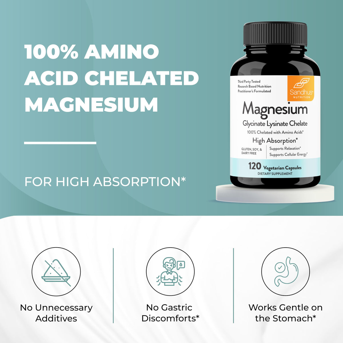 Sandhu's Magnesium Glycinate Lysinate | 120 Easy to Swallow Chelated Vegan Capsules | Magnesium Lysine Chelate Supplement for High Absorption | for Best Sleep, Leg Cramps, Relaxation Sandhu'sBuy Supplements Australia