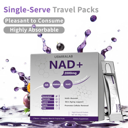 NAD+ Supplement Packets | 1000mg Liquid | Advanced Nicotinamide Riboside, Trans-Resveratrol, PQQ & Quercetin Complex for Cellular Energy & Healthy Aging Support - 2 Flavors (30 Count) USMIRALABBuy Supplements Australia