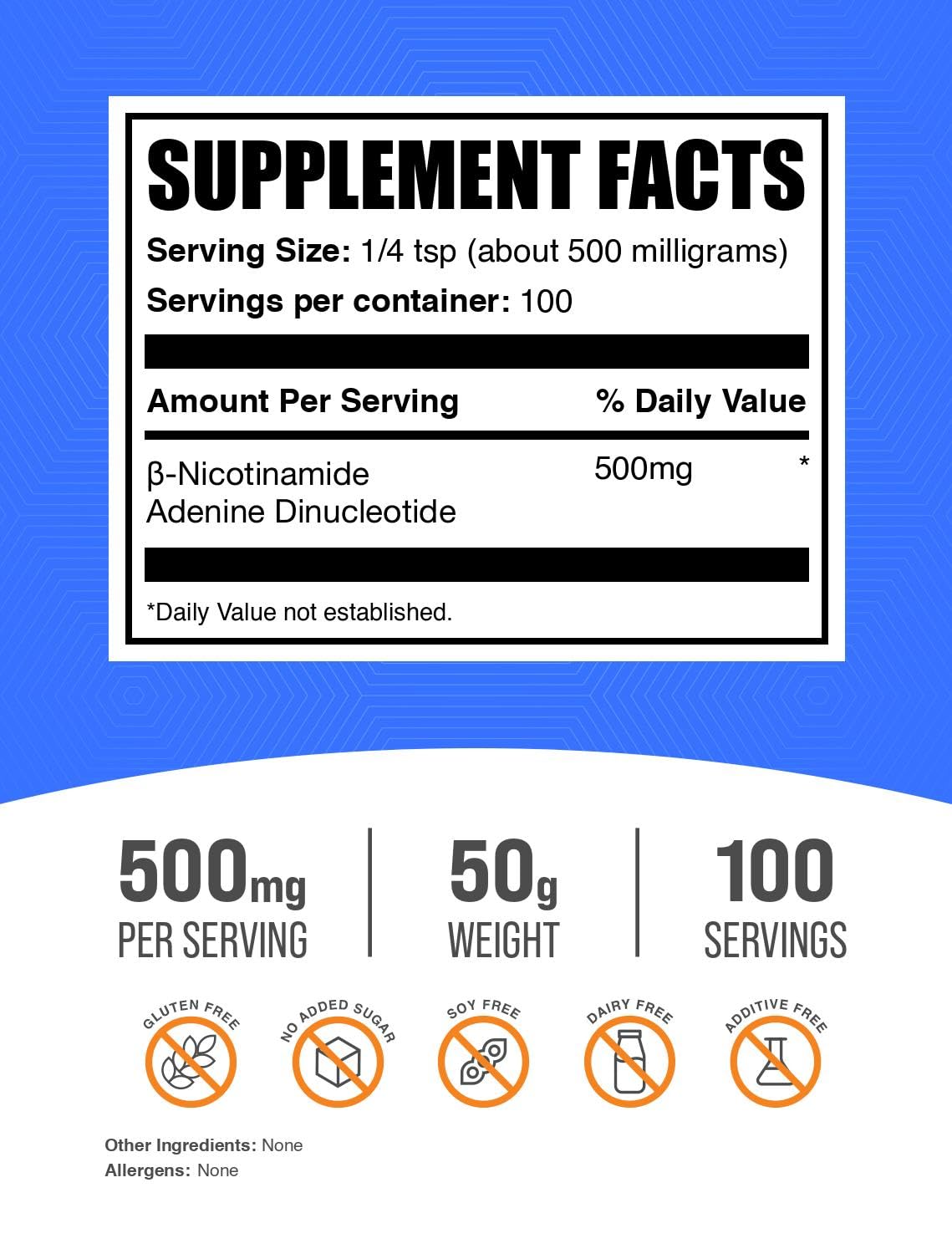 BulkSupplements.com NAD Powder - Nicotinamide Adenine Dinucleotide, NAD Supplement 500mg - for Energy Support, Pure & Gluten Free, 500mg per Serving, 50g (1.8 oz) (Pack of 1) BulkSupplementsBuy Supplements Australia