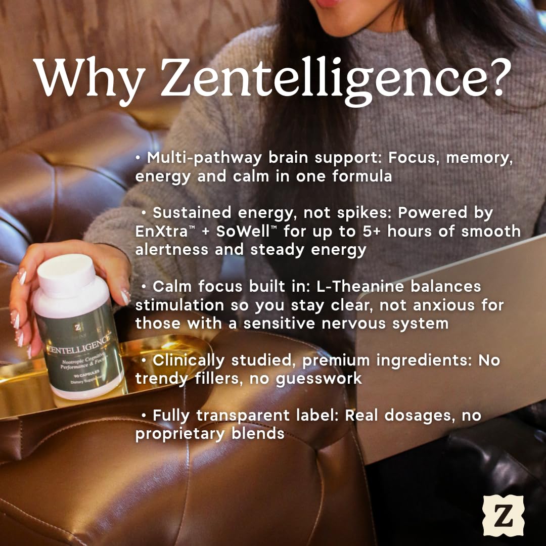 Zen Principle Zentelligence™ Focus Nootropic Supplement for Students & Professionals | Energy, Memory & Stress Support | Jitter-Free Formula with L-Theanine, Ginkgo Biloba, Huperzine A. 90 Capsules Zen PrincipleBuy Supplements Australia