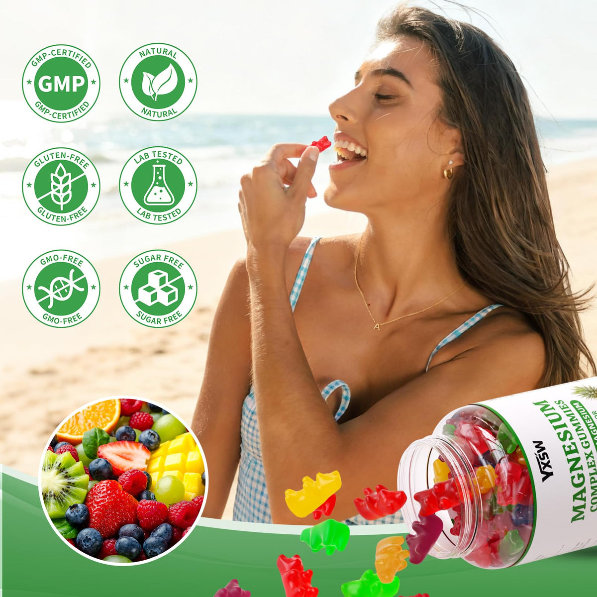 Magnesium Complex Gummies 8 Elemental 1000mg - Magnesium Glycinate, Citrate, Malate, Taurate, Supports Bones, Muscle, Nerve Health, for Women & Men, Vegan Non-GMO, Mixed Flavors, 60 Count YXSW buy supplements Au