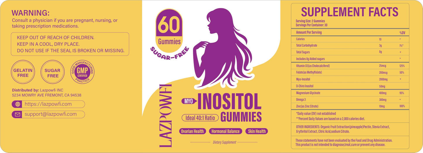 Lazpowfi Myo-Inositol & D-Chiro Inositol,Inositol Gummies with Vitamin D3, Magnesium Glycinate, Omega-3, Folate & Zinc, Inositol Supplement Menstrual Cycle for Women-40:1 Ratio-30 Day Supply LazpowfiBuy Supplements Australia