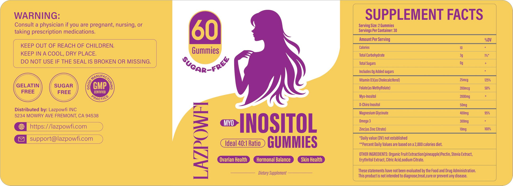 Lazpowfi Myo-Inositol & D-Chiro Inositol,Inositol Gummies with Vitamin D3, Magnesium Glycinate, Omega-3, Folate & Zinc, Inositol Supplement Menstrual Cycle for Women-40:1 Ratio-30 Day Supply LazpowfiBuy Supplements Australia