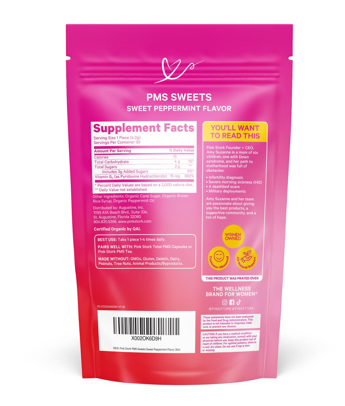 Pink Stork Organic PMS Support Sweets for Teens and Women - Simple & Natural Ingredients Vitamin B6 and Peppermint - Period, Digestion, Bloating, Mood Swings - 30 Drops Pink Stork buy supplements Au