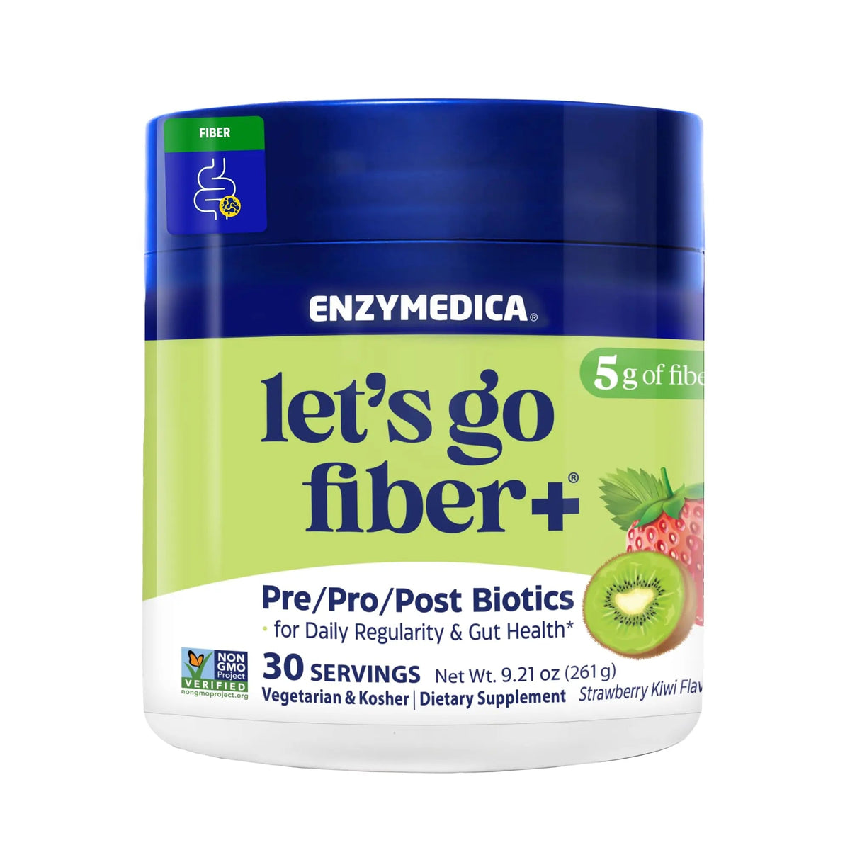 Enzymedica, Let’s Go Fiber+ Strawberry & Kiwi, Prebiotics & Probiotics, Postbiotic, Soluble Fiber for Gut Health, Regularity, Powder for Men & Women, Sugar-Free, 30 Servings EnzymedicaBuy Supplements Australia