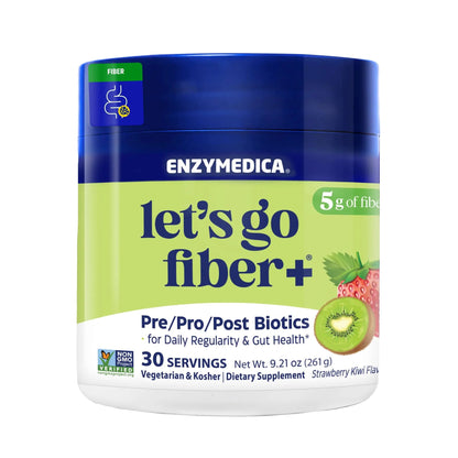 Enzymedica, Let’s Go Fiber+ Strawberry & Kiwi, Prebiotics & Probiotics, Postbiotic, Soluble Fiber for Gut Health, Regularity, Powder for Men & Women, Sugar-Free, 30 Servings EnzymedicaBuy Supplements Australia