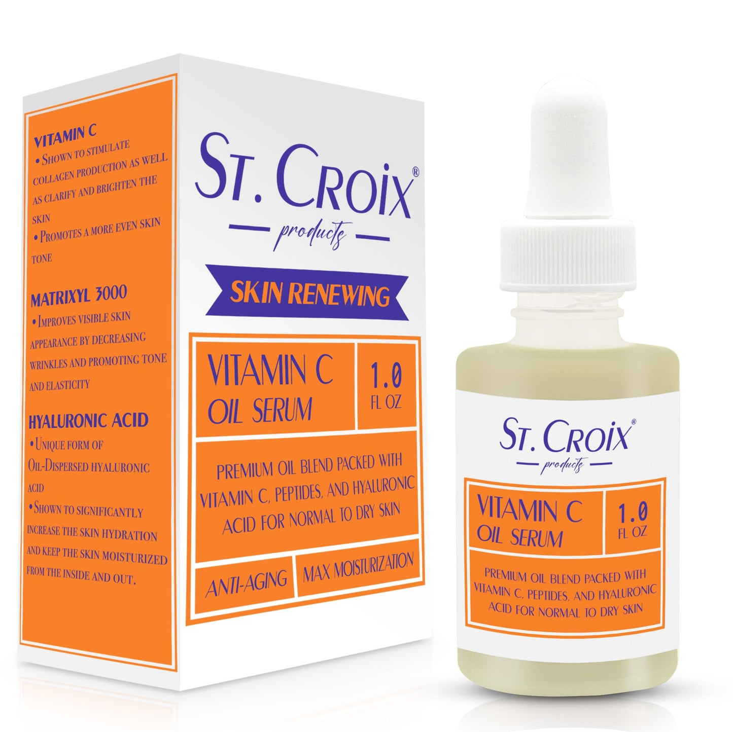 Vitamin C Face Oil Serum – 5% Oil-Soluble Vitamin C (THD Ascorbate) & Peptide Complex (Matrixyl 3000) – Hydrating with Squalane, Rosehip & Pomegranate – For Dry or Mature Skin– 1 fl oz St. Croix Products buy supplements Au