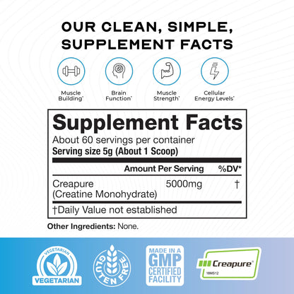 Muscle Feast Creapure Creatine Monohydrate Powder, Vegan Keto Friendly Gluten-Free, Mass Gainer, Muscle Recovery Supplement and Trusted Creatine for Muscle Growth