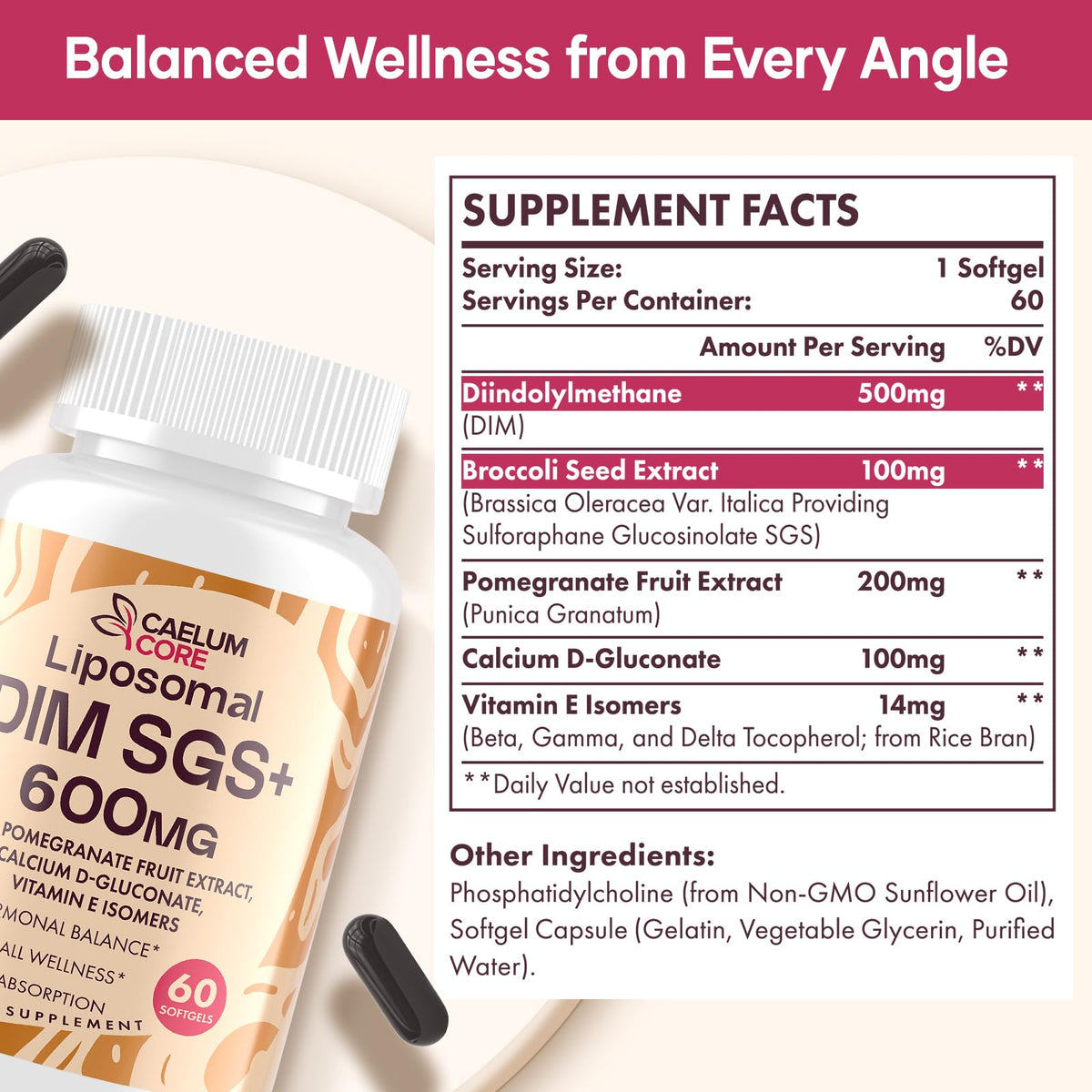 CEALMU CORE Liposomal DIM SGS Supplement - Estrogen Supplements for Women & Men Contains Sulforaphane Glucosinolate, Vitamin E, Pomegranate Fruit - Support Detox and Antioxidant (1 Pack) CEALMU COREBuy Supplements Australia