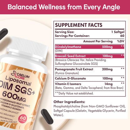 CEALMU CORE Liposomal DIM SGS Supplement - Estrogen Supplements for Women & Men Contains Sulforaphane Glucosinolate, Vitamin E, Pomegranate Fruit - Support Detox and Antioxidant (1 Pack) CEALMU COREBuy Supplements Australia
