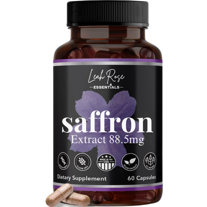 Leah Rose Essentials Saffron Supplement 88.5mg | Mood, Focus, and Stress Support | 60 Premium Saffron Extract Capsules | Made in the USA | 3rd Party Lab Tested | Non-GMO, Vegan, Gluten-Free Leah Rose Essentials buy supplements Au