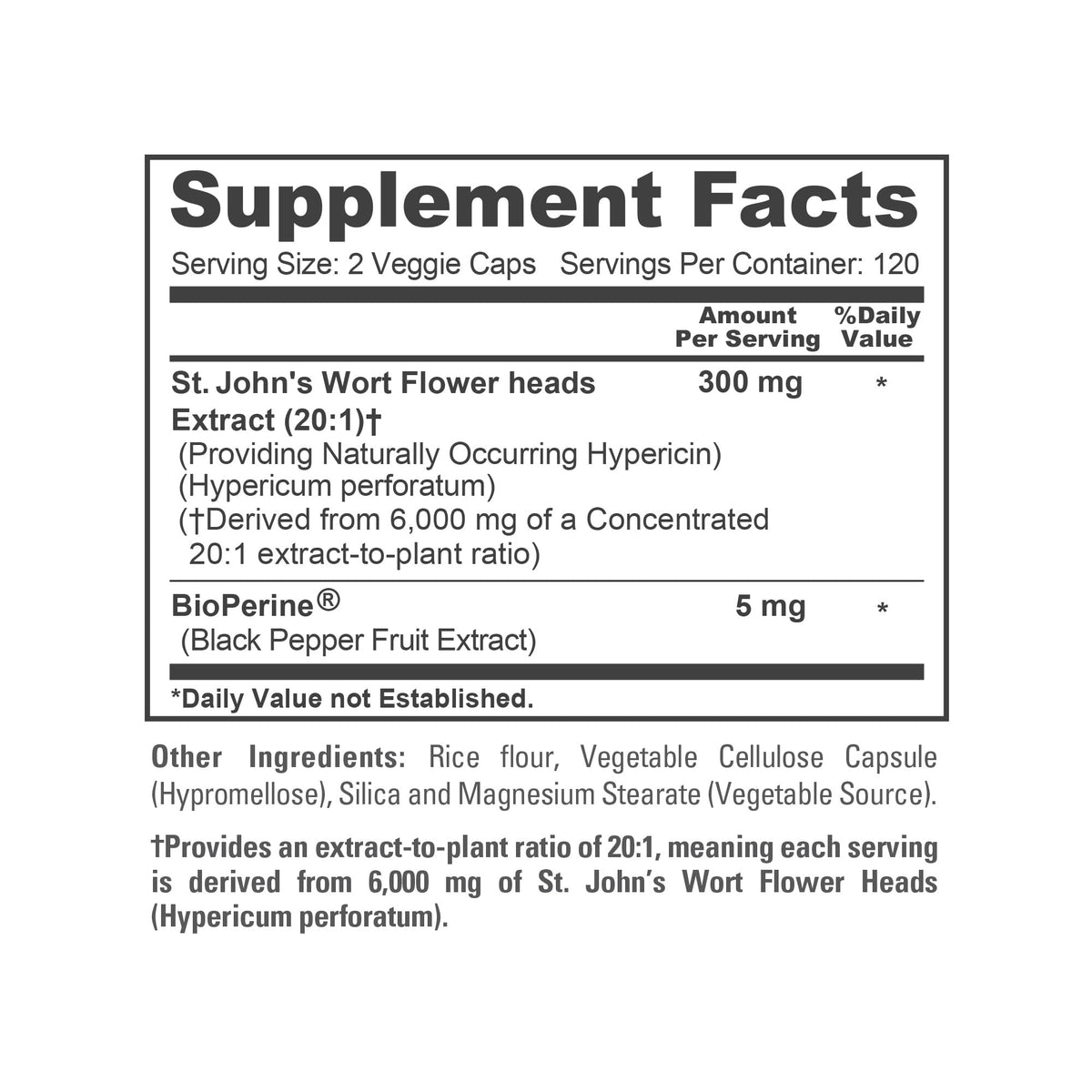 NusaPure St. John's Wort 20:1 Extract, 300 mg Equivalent to 6,000mg 240 Veggie Capsules (Vegetarian, Non-GMO & Vegan) Bioperine NusaPureBuy Supplements Australia