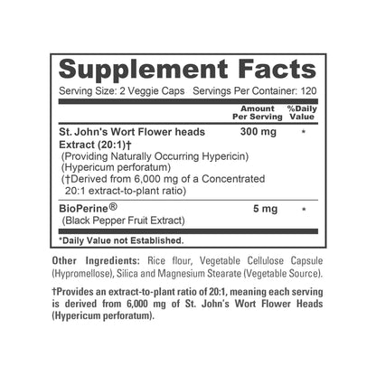 NusaPure St. John's Wort 20:1 Extract, 300 mg Equivalent to 6,000mg 240 Veggie Capsules (Vegetarian, Non-GMO & Vegan) Bioperine NusaPureBuy Supplements Australia