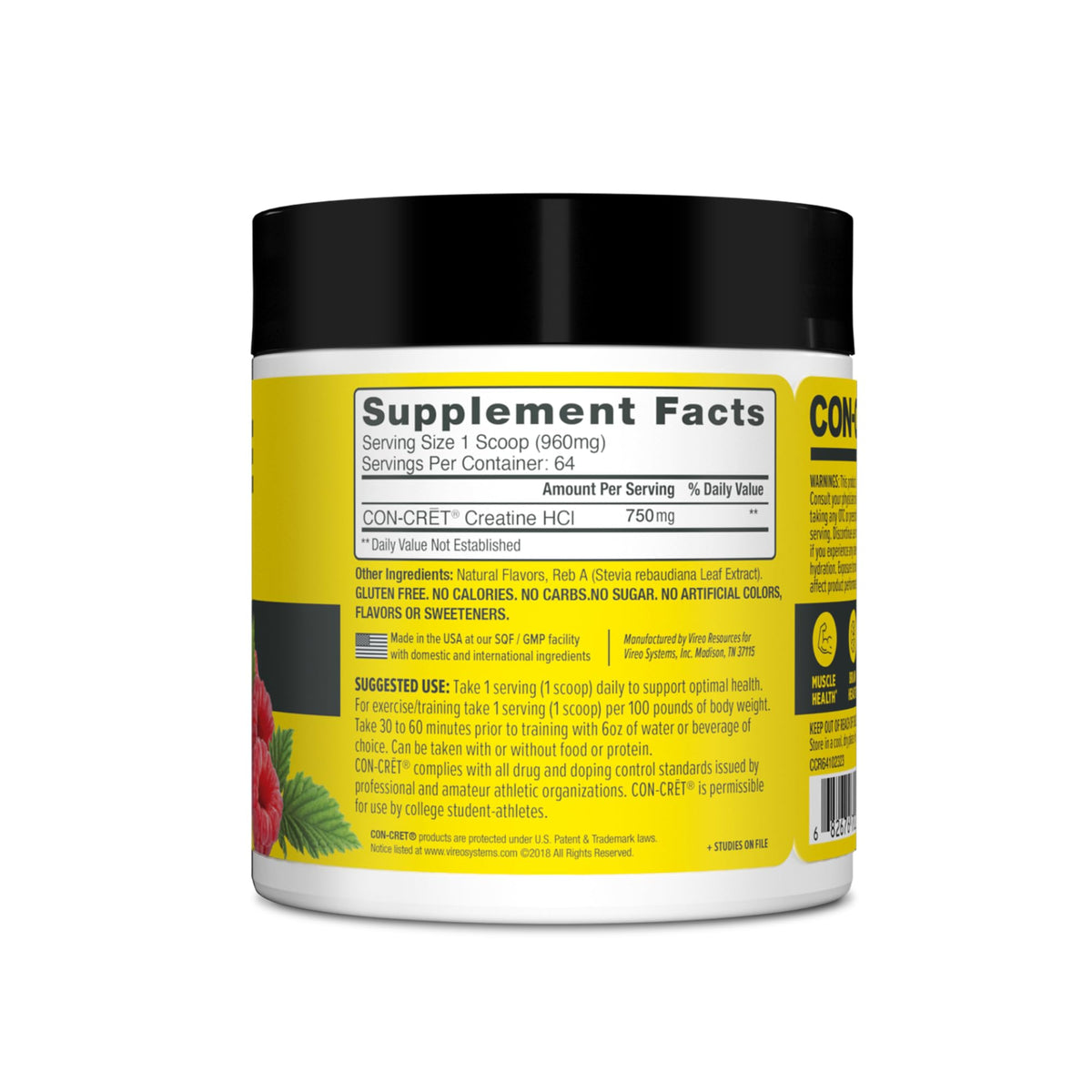 CON-CRET Creatine HCl Powder | Muscle, Cognitive, Cellular Energy Support | No Bloating or Cramps | USA Made & NSF Certified | Raspberry (64 Serving) CON-CRETBuy Supplements Australia