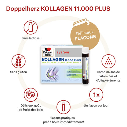 Doppelherz - Kollagen 11000 Plus - Collagen hydrolysate, chondroitin Sulphate, Vitamins C and D and Trace Elements - for Bones, cartilages and tendons - Wild Berry Flavour Liquid- 30 Bottles of 25ml DoppelherzBuy Supplements Australia