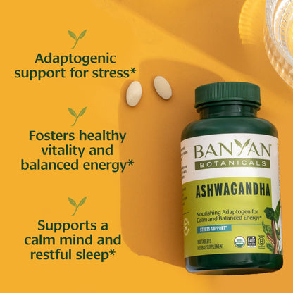 Banyan Botanicals Organic Ashwagandha - 1000mg per Serving - Cortisol Manager & Stress Relief Supplement - Adrenal Support for Mood, Restful Sleep & Muscle Recovery - 180 Tablets - Non-GMO, Vegan* Banyan BotanicalsBuy Supplements Australia
