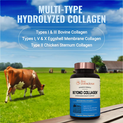 Live Conscious Beyond Collagen Multi Collagen Capsules - Types I, II, III, V & X - Hydrolyzed Blend with Biotin & Vitamin C for Hair, Skin, Nails 90 Capsules Live ConsciousBuy Supplements Australia