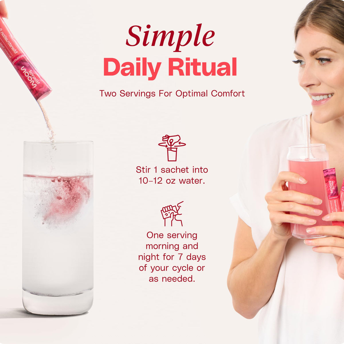 Mineral Moon Premium Menstruation Support - 14 Sachets Raspberry Drink - Hormonal Balance & PMS Support - Reduce Period Cramps, Fatigue & Nausea -with Magnesium Bisglycinate, BenfoPure B1 & Vitamin B6 Mineral MoonBuy Supplements Australia