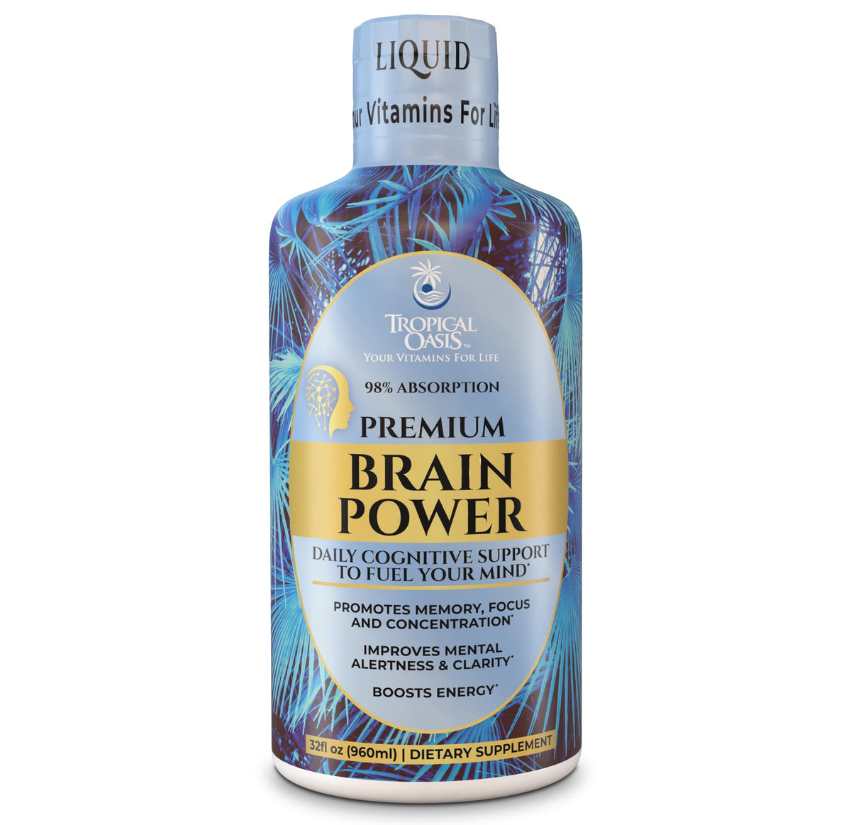 Tropical Oasis - Brain Power | Liquid Nootropic Supplement - Promotes Mental Clarity, Focus, and Memory Retention (Unflavored, 32 Servings) Tropical OasisBuy Supplements Australia
