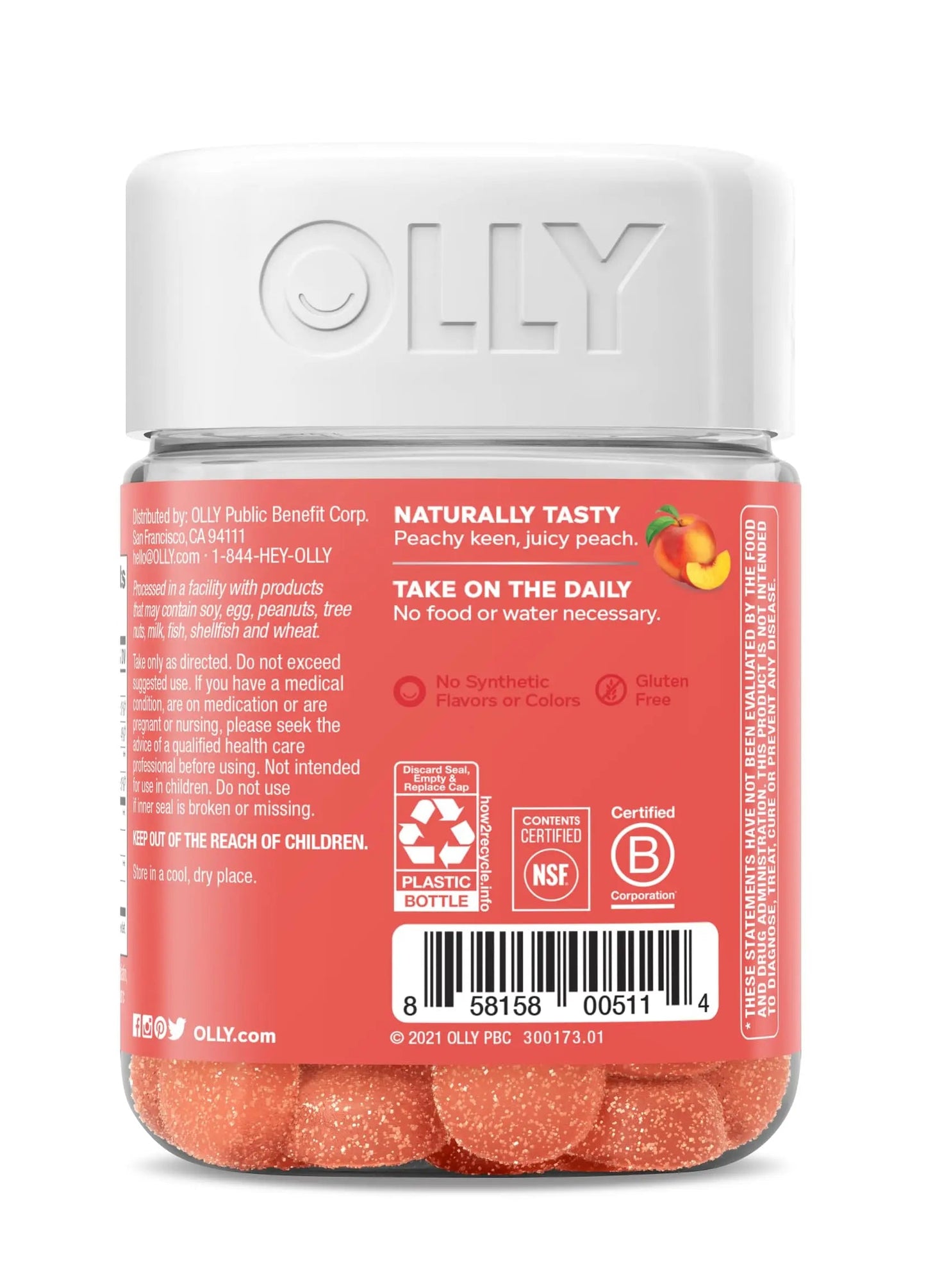 OLLY Probiotic + Prebiotic Gummy, Digestive Support and Gut Health, 500 Million CFUs, Fiber, Adult Chewable Supplement for Men and Women, Peach, 30 Day Supply - 30 Count OLLYBuy Supplements Australia