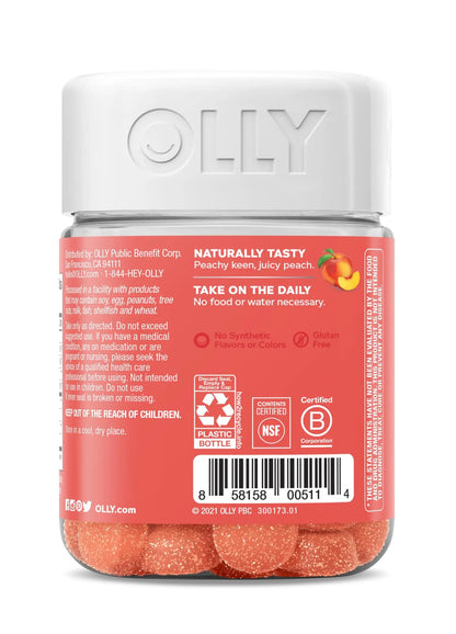 OLLY Probiotic + Prebiotic Gummy, Digestive Support and Gut Health, 500 Million CFUs, Fiber, Adult Chewable Supplement for Men and Women, Peach, 30 Day Supply - 30 Count OLLYBuy Supplements Australia