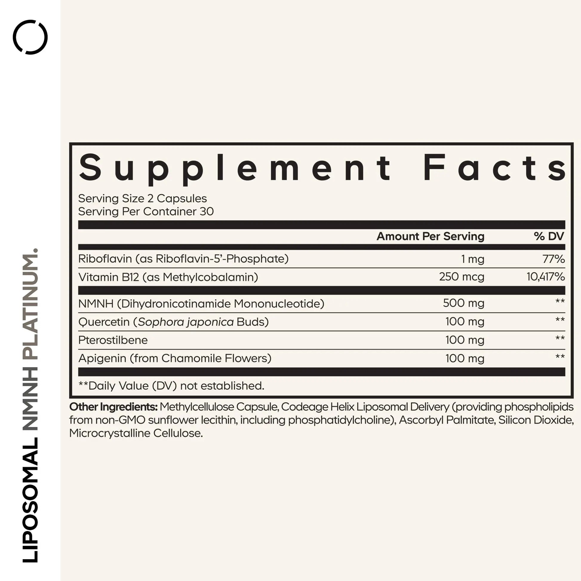 Codeage Liposomal NMNH Platinum - 500 mg NMNH Supplement, NAD+ Precursor with Quercetin, Pterostilbene, Apigenin, Active B Vitamins B2 Riboflavin & Vitamin B12 Methylcobalamin - Non-GMO - 60 Capsules CodeageBuy Supplements Australia