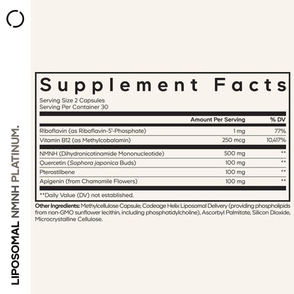 Codeage Liposomal NMNH Platinum - 500 mg NMNH Supplement, NAD+ Precursor with Quercetin, Pterostilbene, Apigenin, Active B Vitamins B2 Riboflavin & Vitamin B12 Methylcobalamin - Non-GMO - 60 Capsules CodeageBuy Supplements Australia