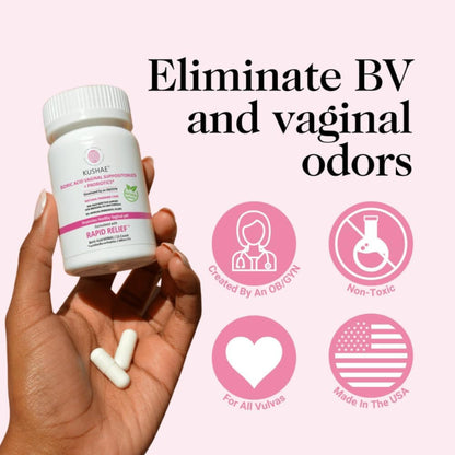 Kushae Boric Acid Suppositories + Rapid Relief, All Natural Female Suppositories with Probiotics & Aloe Vera, Relieves Discomfort & Balances pH Level Bottle Only 21 Capsules KushaeBuy Supplements Australia