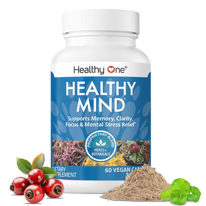 Healthy Mind - Safe for Teens - Brain Fog - Cognitive Function - Concentration - Focus - Neural Optimization - Mood - Ginkgo Biloba - Ginseng - Rhodiola - Bacopa - Gotu Kola - Green Tea - 60 Count Healthy OneBuy Supplements Australia