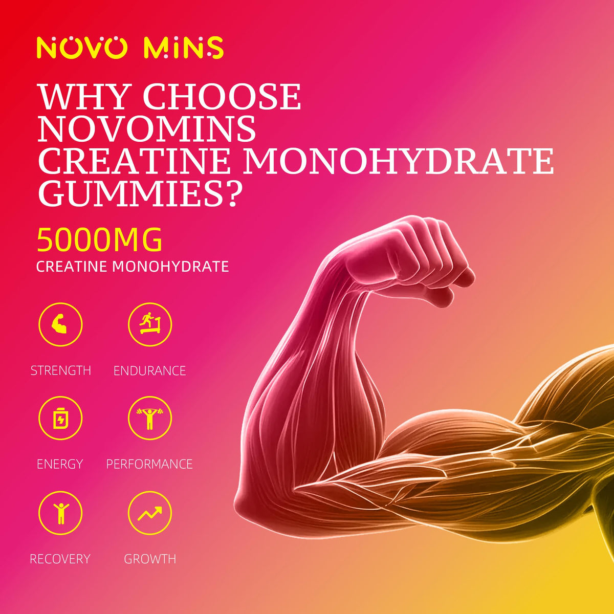 NSF Certified Creatine Gummy - Creatine Monohydrate Gummies 5000mg for Men & Women, Chewables Creatine Monohydrate for Muscle Strength, Muscle Builder, Energy Boost, Pre-Workout Supplement(120 Count) novominsBuy Supplements Australia