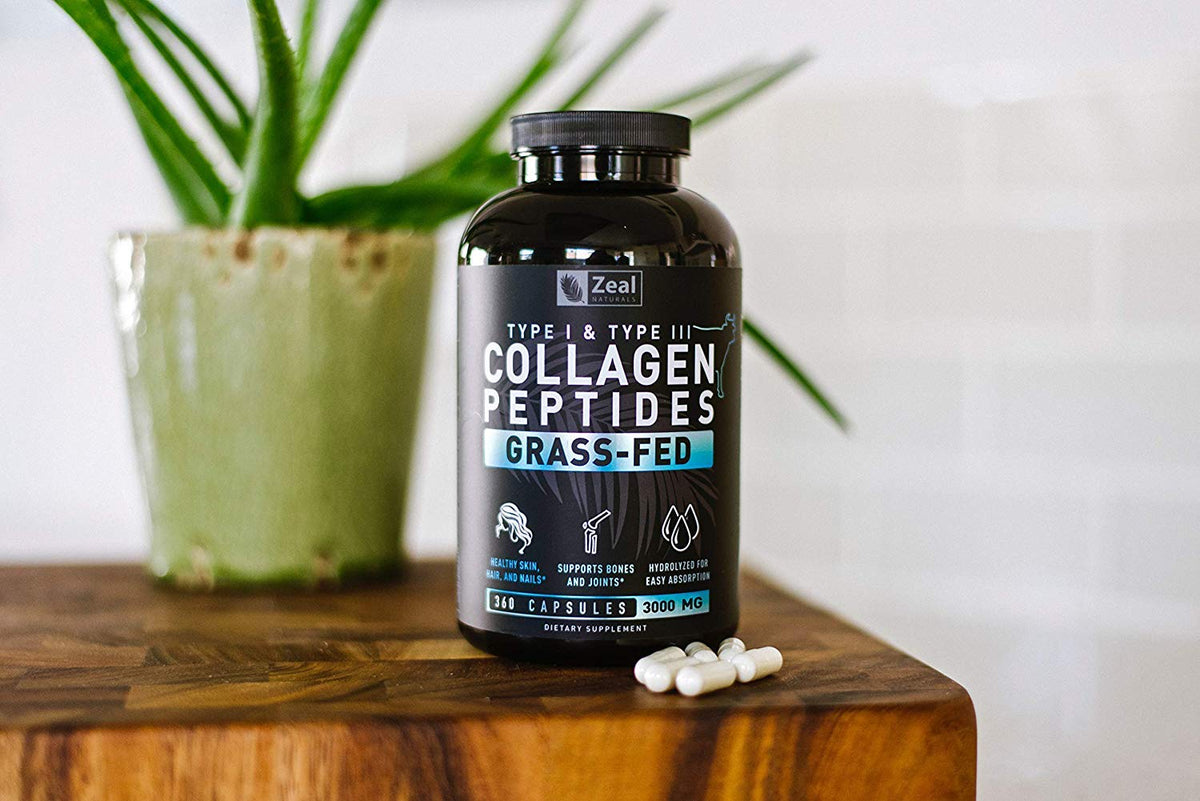 Zeal Naturals Collagen Peptides Collagen Pills (360 Capsules) Grass Fed Collagen Pepetide Powder - Hydrolyzed Collagen Powder for JointTendon SupplementHair Skin and Nails - Zeal NaturalsBuy Supplements Australia