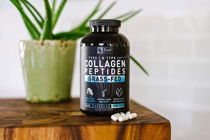 Zeal Naturals Collagen Peptides Collagen Pills (360 Capsules) Grass Fed Collagen Pepetide Powder - Hydrolyzed Collagen Powder for JointTendon SupplementHair Skin and Nails - Zeal NaturalsBuy Supplements Australia