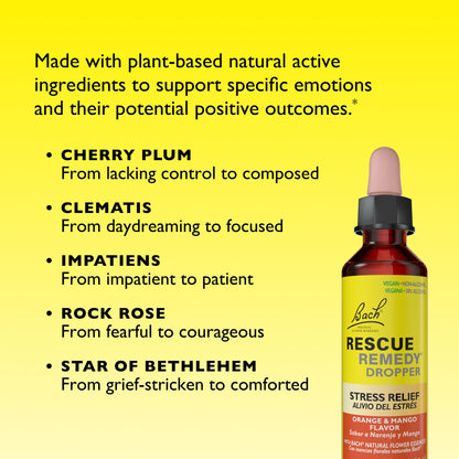 Bach RESCUE Remedy, Orange Mango Flavor, Stress Relief, Homeopathic, Flower Essences, 20mL RESCUE buy supplements Au