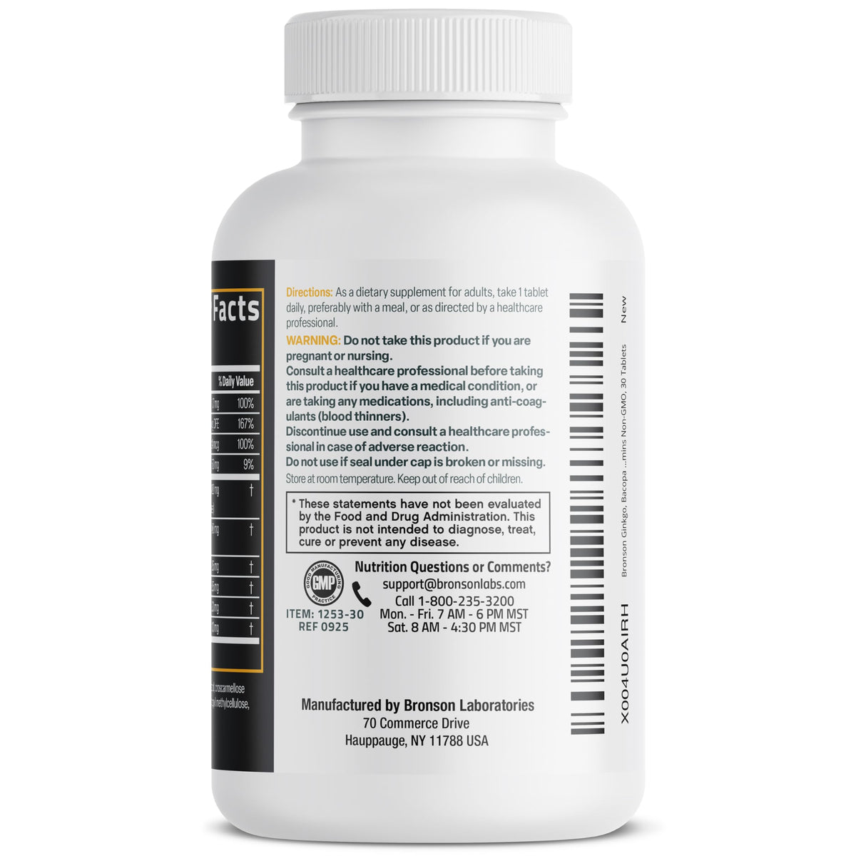 Bronson Ginkgo, Bacopa & Acetyl L-Carnitine Brain & Memory Support Complex with L-Tyrosine, Choline, CoQ10 & Phosphatidylserine Plus Key B Vitamins Non-GMO, 30 Tablets BronsonBuy Supplements Australia