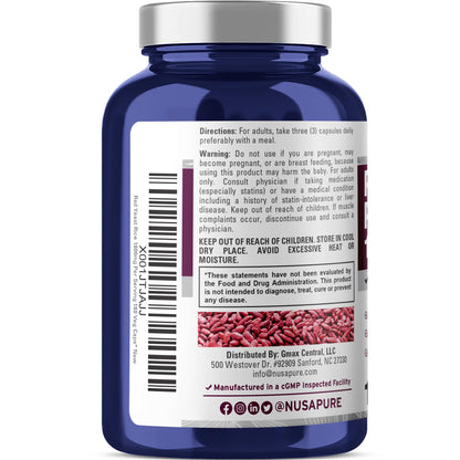NusaPure Red Yeast Rice 1800mg 180 Veggie Capsules (Non-GMO, Vegan) NusaPureBuy Supplements Australia