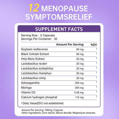 Natener Menopause Supplement for Women, Relieves 12 Menopausal Symptoms* | Black Cohosh + Soy Isoflavones + Ashwagandha + Moringa | for Alleviate Hot Flashes*, Night Sweats*, Weight* & Mood Swings* NatenerBuy Supplements Australia