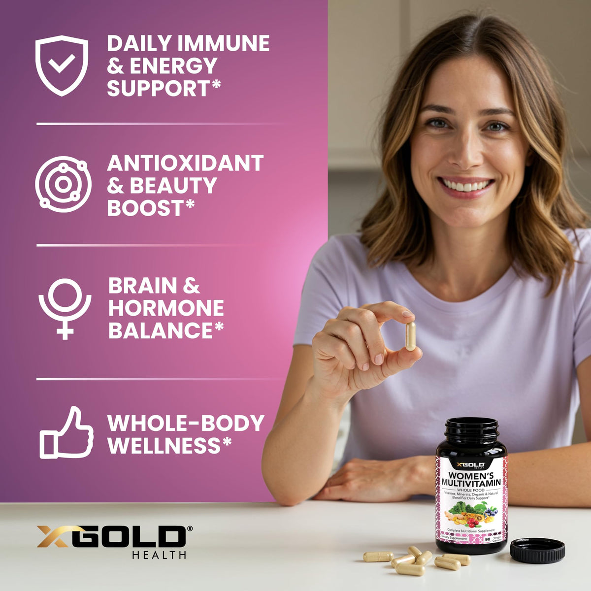 Vegan Women's Daily Multivitamin 50 Plus with Organic WholeFood Based Natural Ingredients, Ginger, Maca, Multi-Vitamin B Complex & More X Gold HealthBuy Supplements Australia