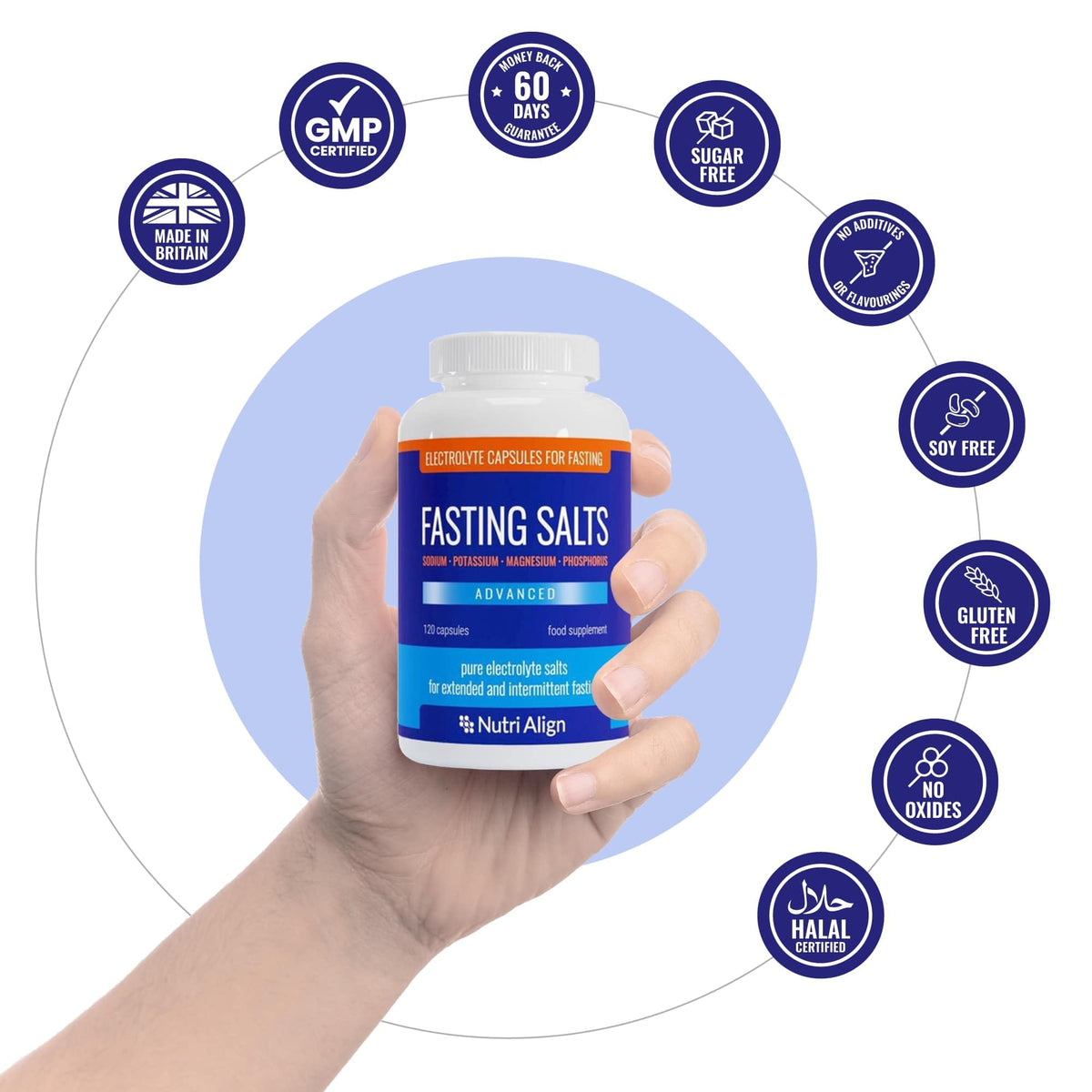 Nutri-Align Fasting Salts Electrolytes Advanced, 120 Capsules | Sodium Potassium Magnesium Phosphorus | Pure Fasting Electrolytes | Sugar Free & Filler Free Nutri-AlignBuy Supplements Australia