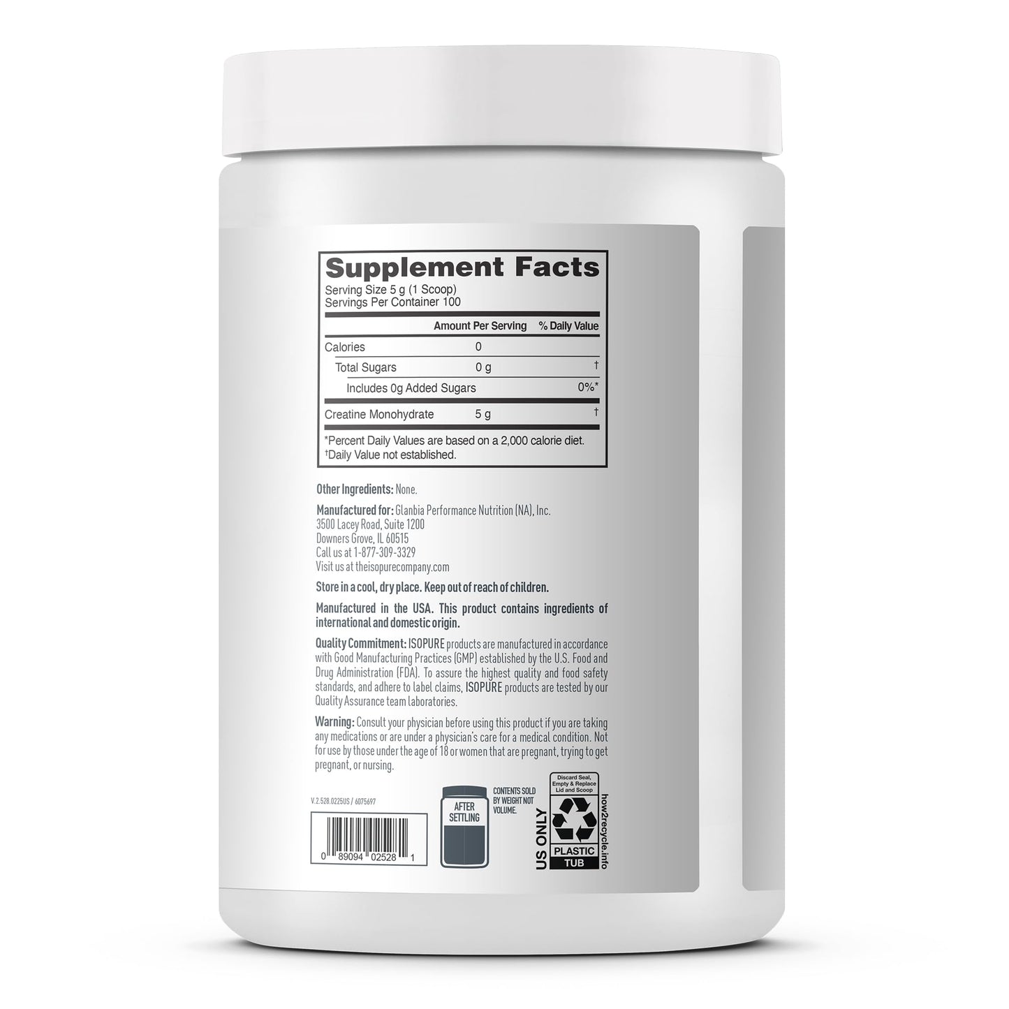 Isopure 100% Pure Creatine Monohydrate Powder, Sugar Free, Unflavored, 5g Creatine Monohydrate Per Serving, 1.1 Lbs, Isopure canada supplements