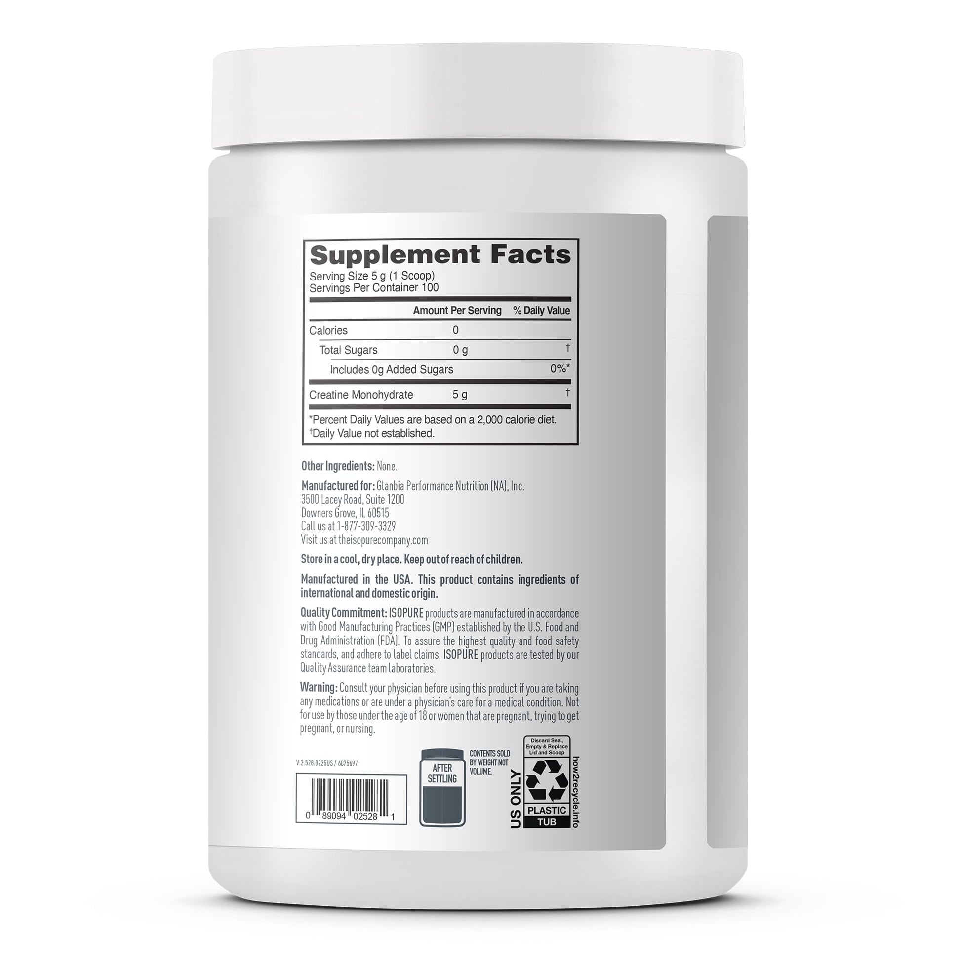 Isopure 100% Pure Creatine Monohydrate Powder, Sugar Free, Unflavored, 5g Creatine Monohydrate Per Serving, 1.1 Lbs, Isopure canada supplements