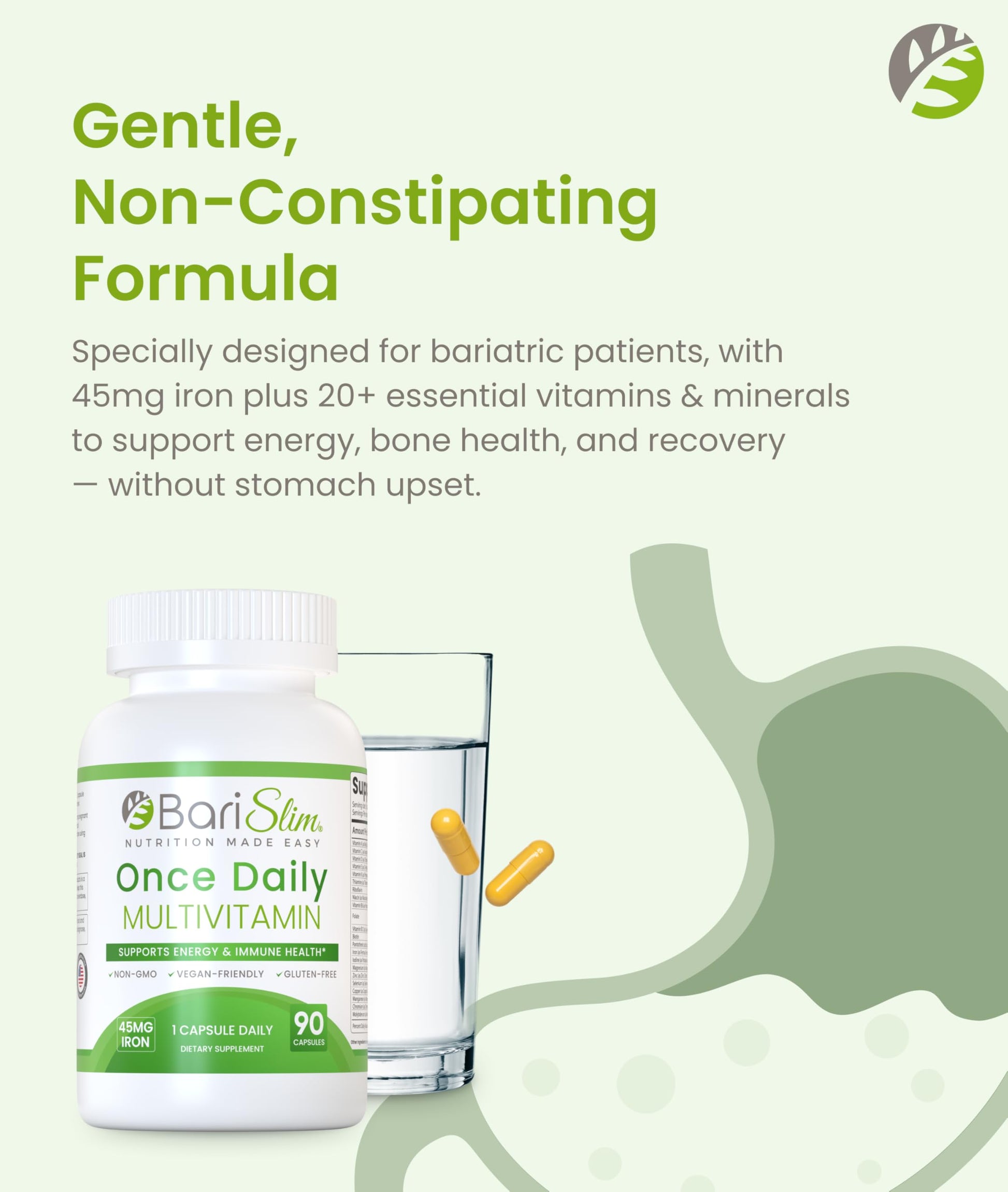 BariSlim Once Daily Bariatric Multivitamin Capsule - 45mg of Iron - Bariatric Vitamin & Supplement for Post Bariatric Surgery Including Gastric Bypass & Gastric Sleeve | 90 Day Supply BariSlim buy supplements Au