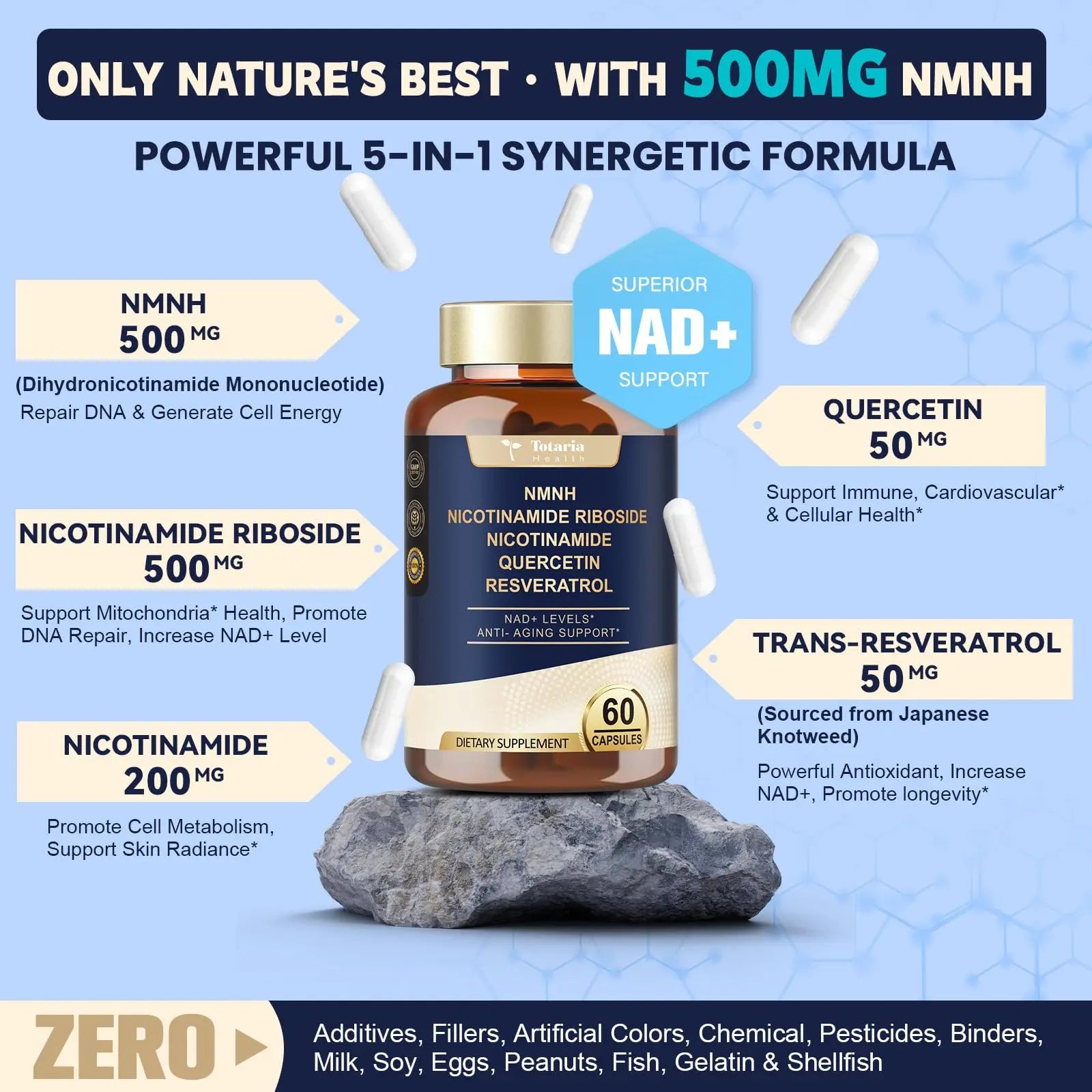Totaria NMNH (NMN Alternative Supplement) (Dihydronicotinamide Mononucleotide) Ultra Strength, NAD+ Support w/Resveratrol & Quercetin, Ultra Absorption for Anti-Aging, Vegan, 60 Counts TotariaBuy Supplements Australia