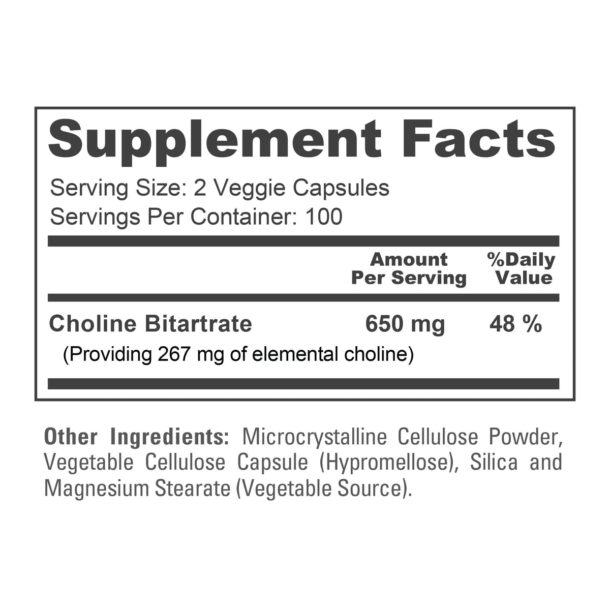 NusaPure Choline Bitartrate - Suitable for Vegetarian/Vegan, Non - GMO - 650 mg 200 Capsules NusaPureBuy Supplements Australia