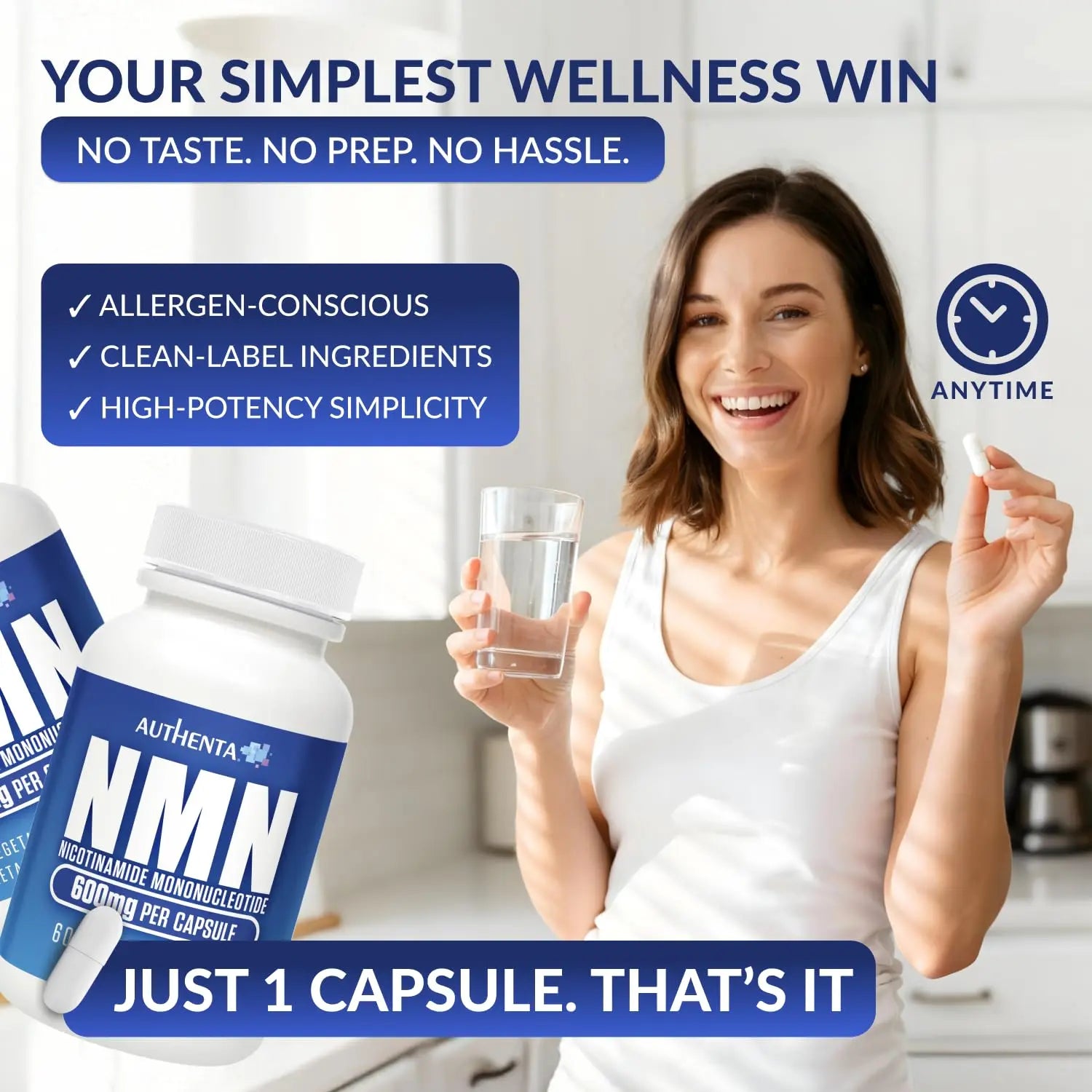 NMN Supplement 600 mg/Capsule Once Daily | 99% Pure Beta Nicotinamide Mononucleotide | Potent NAD⁺ Precursor | Supports Cellular Energy & Metabolism | Vegan, Non-GMO, Third-Party Tested & Gluten-Free AUTHENTABuy Supplements Australia