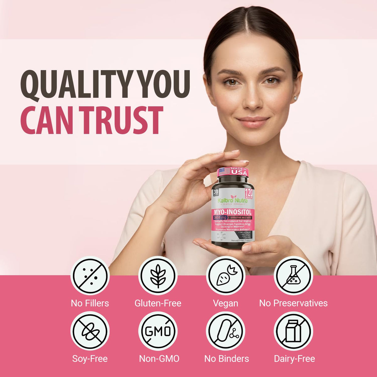 Kaibro Nutra Myo-Inositol Supplement, Myo-Inositol & D-Chiro Inositol 40:1 Ratio, Hormone Balance & Ovarian Support for Women with Vitamin B8, 2050mg, Vegan, Non-GMO Capsules 120 Count Kaibro NutraBuy Supplements Australia