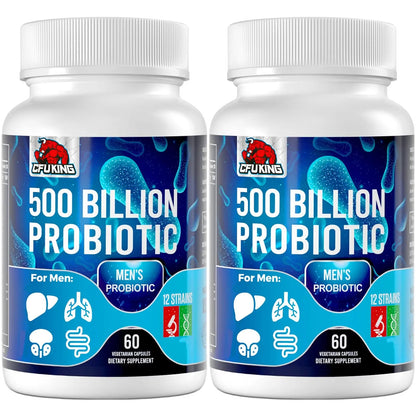 Probiotics for Men, 500 Billion CFU & 12 Mens Probiotic for Digestive Health + 4 Organic Prebiotic Fiber, for Digestive, Gut, Immune Health, Bloating, Gas, Energy Support, Shelf Stable - 120 Capsules CFUKING buy supplements Au